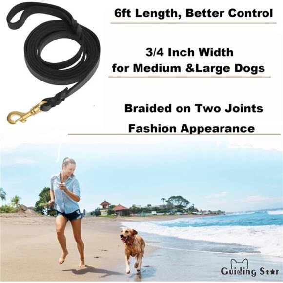 Leather Dog Leash 6ft, Dog Leashes for Large Dogs Heavy Duty, Soft Braided - Picture 2 of 7